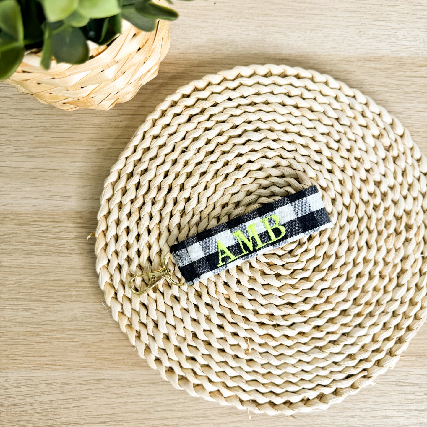 Llavero Textil Personalizado - Vichy blanco y negro