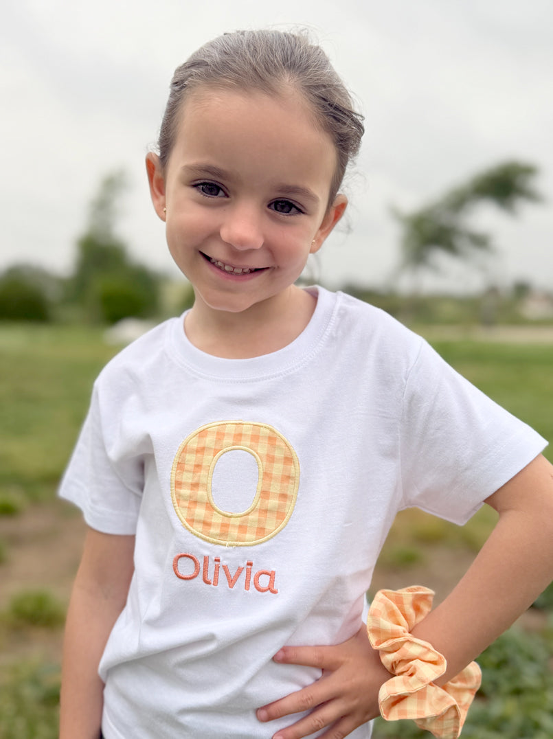 Camiseta Infantil Inicial Vichy - Bordado personalizado