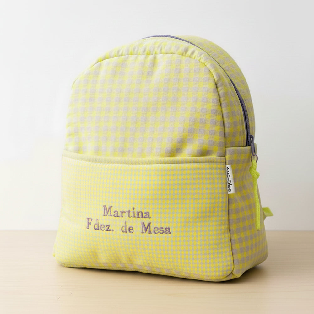 Mochila Infantil Vichy Amarillo Fluor Personalizada