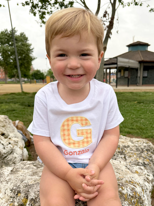 Camiseta Infantil Inicial Vichy - Bordado personalizado