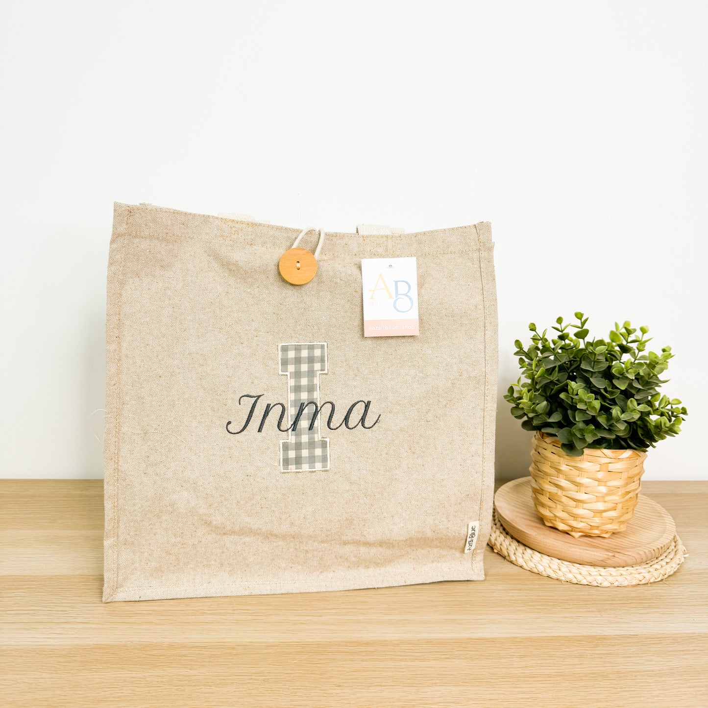 Bolsa botón inicial vichy gris