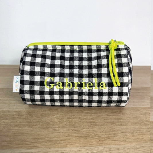 Neceser Redondo Vichy Blanco y Negro - Personalizable