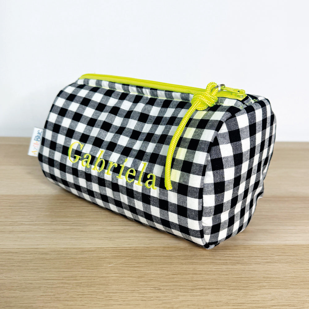 Neceser Redondo Vichy Blanco y Negro - Personalizable