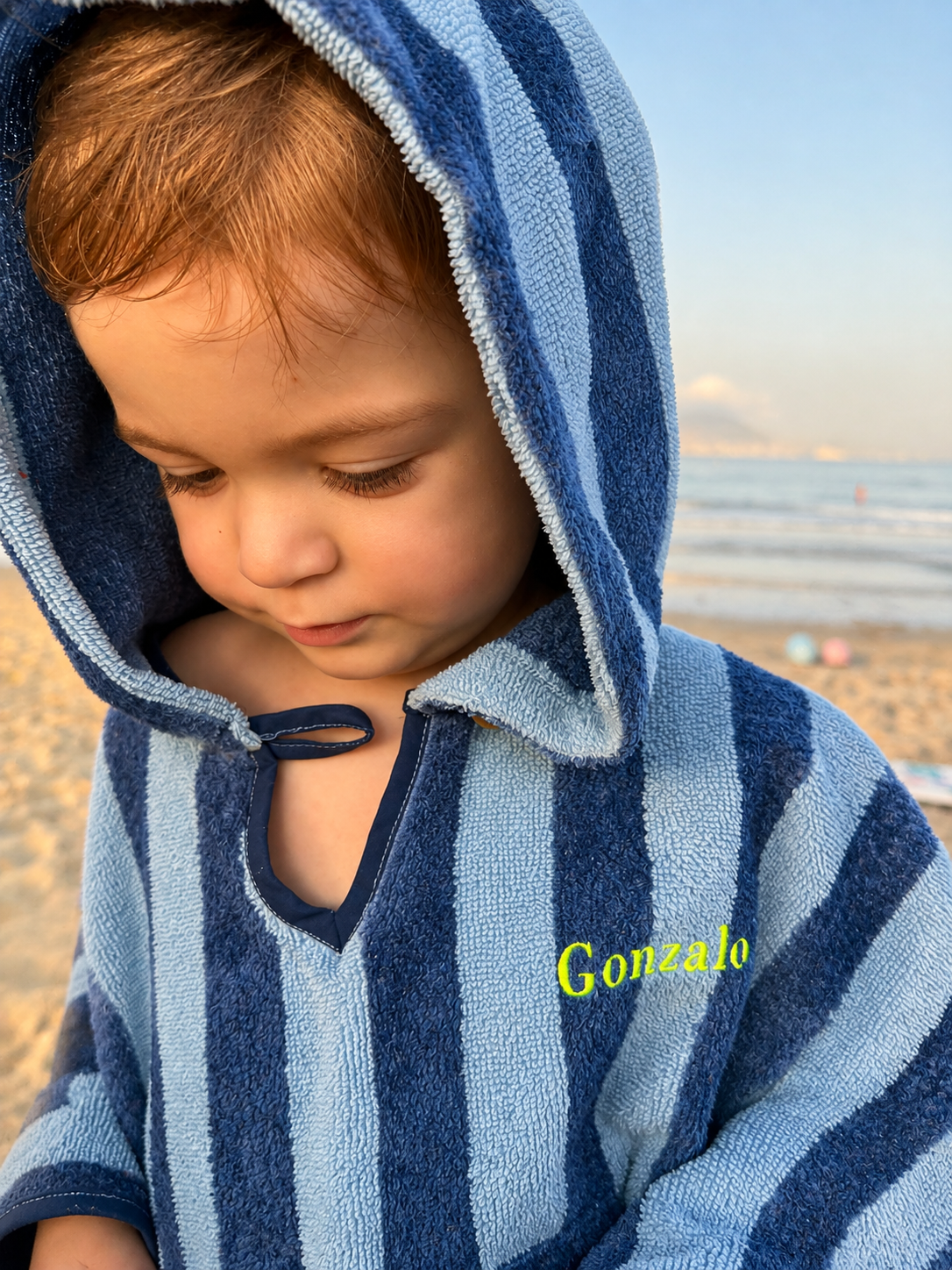Poncho Toalla Infantil Rayas Azules - Personalizado
